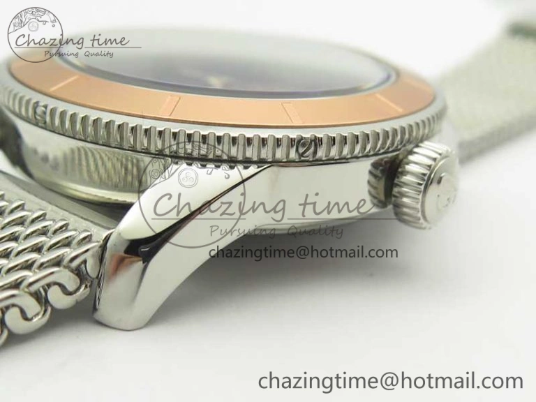 Super Ocean Heritage 46mm SS RG Bezel Black Dial on SS Mesh Bracelet A2824