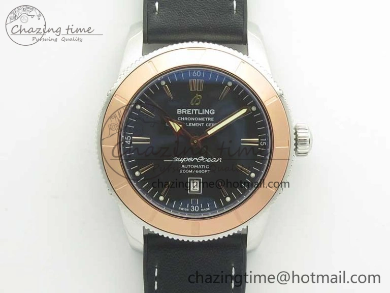 Super Ocean Heritage 46mm SS RG Bezel Black Dial on SS Mesh Bracelet A2824
