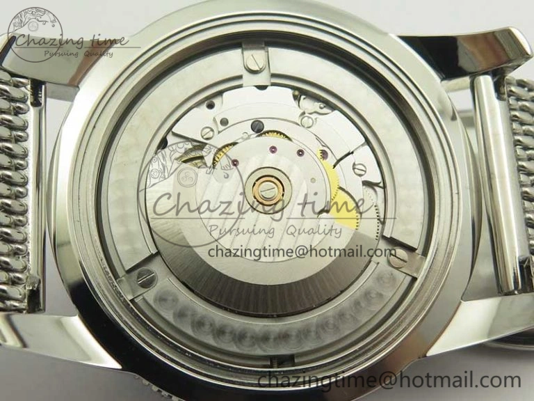 Super Ocean Heritage 46mm SS RG Bezel Black Dial on SS Mesh Bracelet A2824