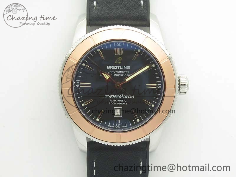 Super Ocean Heritage 46mm SS RG Bezel Black Dial on SS Mesh Bracelet A2824