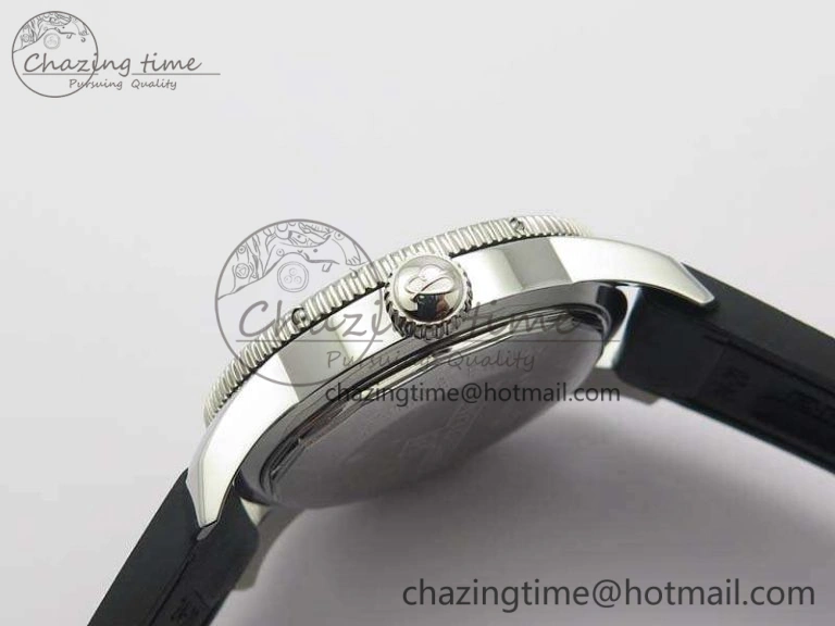 Super Ocean Heritage Black Ceramic Bezel SS Black Dial On Black Gummy Strap A2824