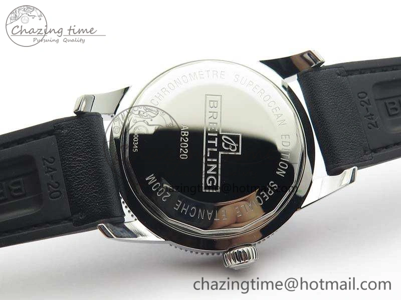 Super Ocean Heritage Black Ceramic Bezel SS Black Dial On Black Gummy Strap A2824