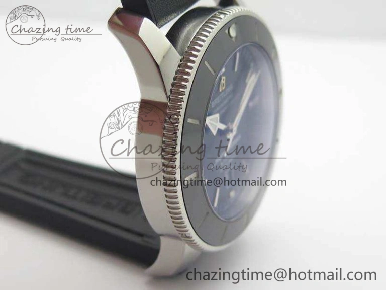 Super Ocean Heritage Black Ceramic Bezel SS Black Dial On Black Gummy Strap A2824