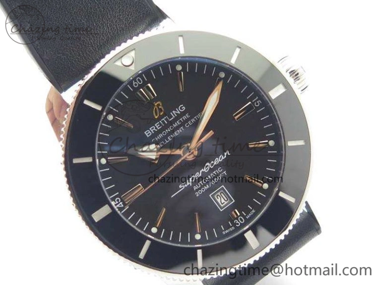 Super Ocean Heritage Black Ceramic Bezel SS Black Dial On Black Gummy Strap A2824