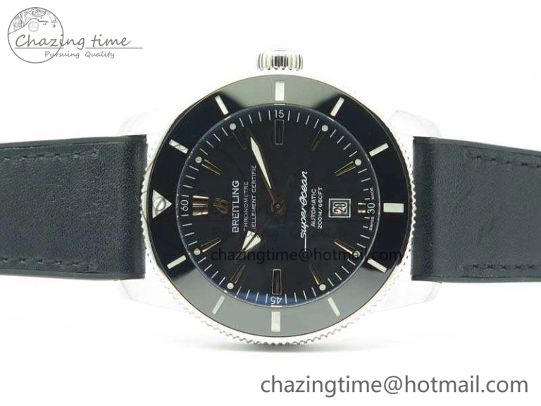 Super Ocean Heritage Black Ceramic Bezel SS Black Dial On Black Gummy Strap A2824