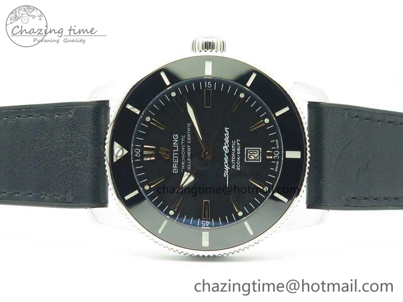 Super Ocean Heritage Black Ceramic Bezel SS Black Dial On Black Gummy Strap A2824