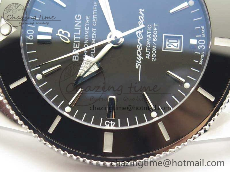 Super Ocean Heritage Black Ceramic Bezel SS Black Dial On Black Gummy Strap A2824