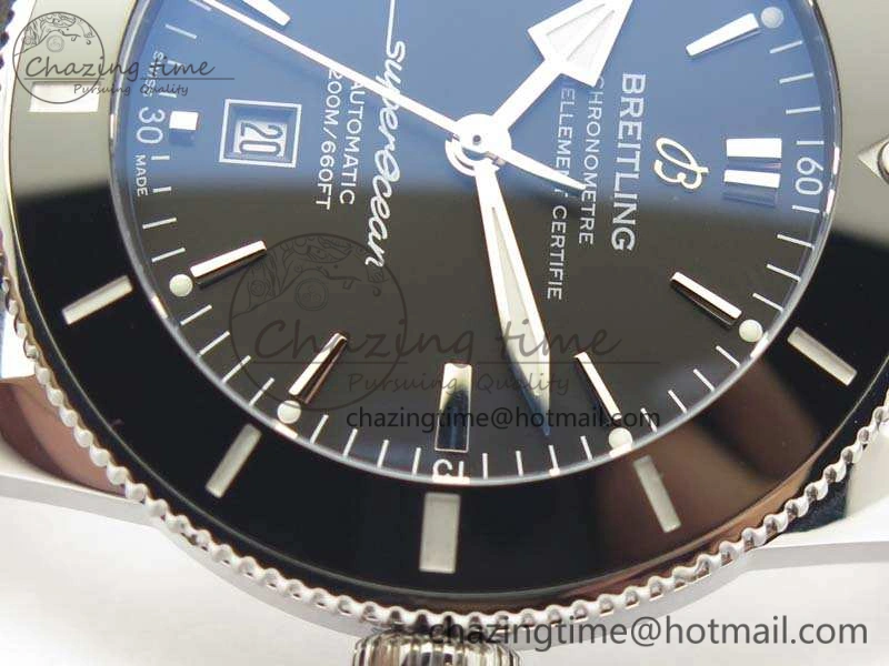 Super Ocean Heritage Black Ceramic Bezel SS Black Dial On Black Gummy Strap A2824