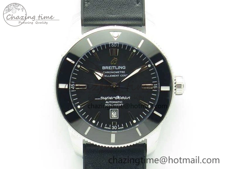 Super Ocean Heritage Black Ceramic Bezel SS Black Dial On Black Gummy Strap A2824