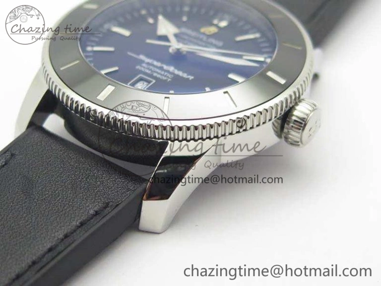 Super Ocean Heritage Black Ceramic Bezel SS Black Dial On Black Gummy Strap A2824