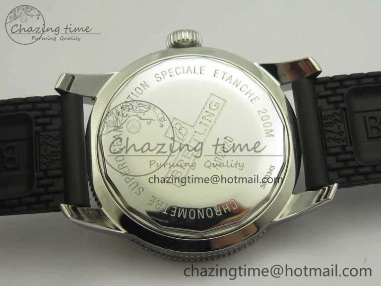 Super Ocean Heritage Black Ceramic Bezel SS Black Dial On Rubber Strap A2824