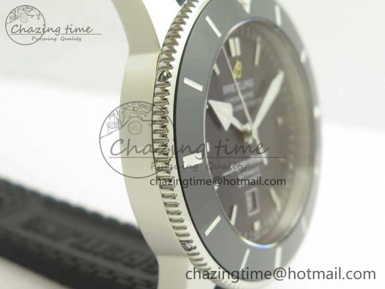 Super Ocean Heritage Black Ceramic Bezel SS Black Dial On Rubber Strap A2824