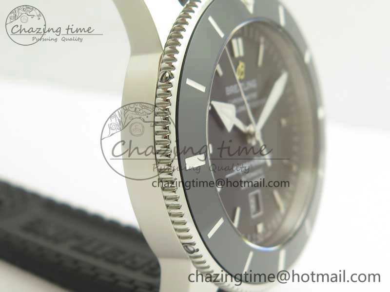 Super Ocean Heritage Black Ceramic Bezel SS Black Dial On Rubber Strap A2824