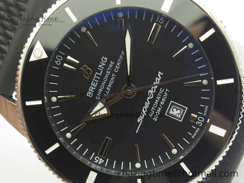 Super Ocean Heritage Black Ceramic Bezel SS Black Dial On Rubber Strap A2824