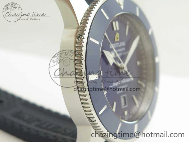 Super Ocean Heritage Blue Ceramic Bezel SS Blue Dial On Rubber Strap A2824