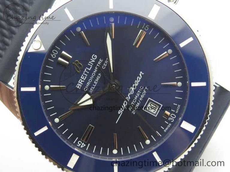 Super Ocean Heritage Blue Ceramic Bezel SS Blue Dial On Rubber Strap A2824