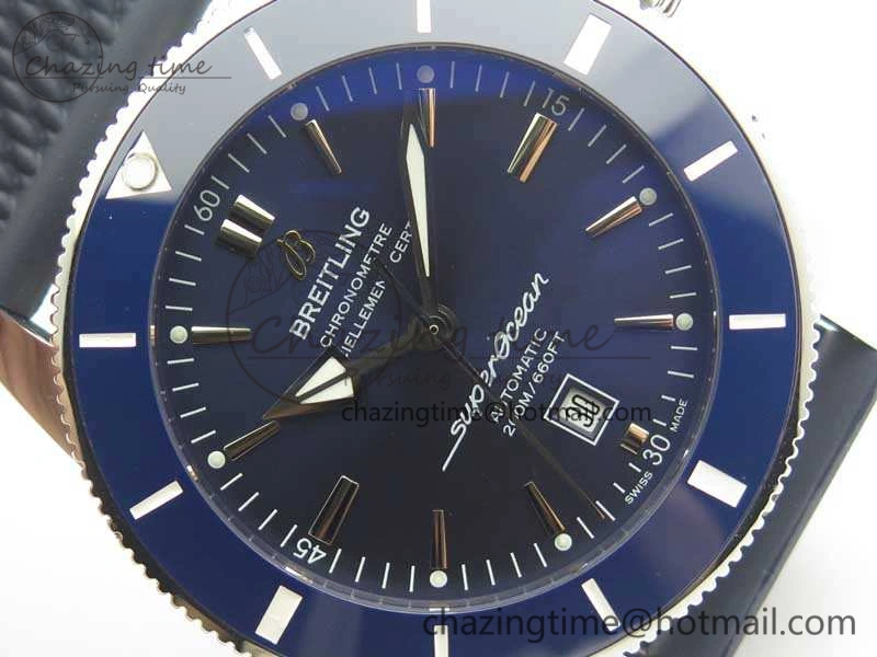 Super Ocean Heritage Blue Ceramic Bezel SS Blue Dial On Rubber Strap A2824
