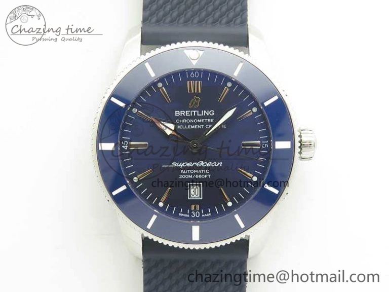 Super Ocean Heritage Blue Ceramic Bezel SS Blue Dial On Rubber Strap A2824