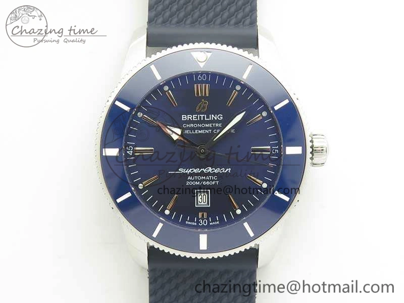 Super Ocean Heritage Blue Ceramic Bezel SS Blue Dial On Rubber Strap A2824