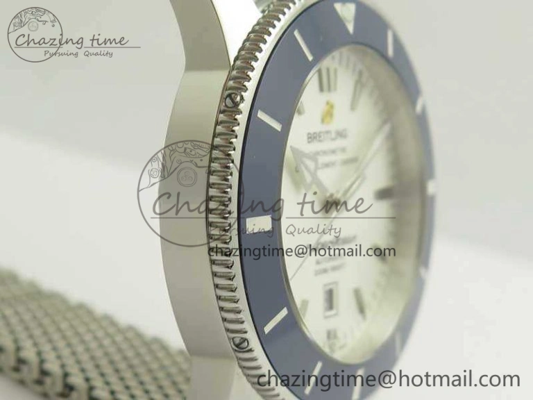 Super Ocean Heritage Blue Ceramic Bezel SS White Dial On SS Bracelet A2824