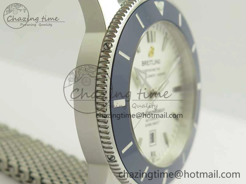 Super Ocean Heritage Blue Ceramic Bezel SS White Dial On SS Bracelet A2824