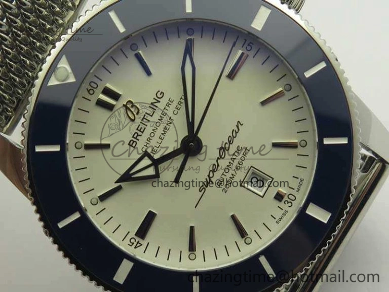 Super Ocean Heritage Blue Ceramic Bezel SS White Dial On SS Bracelet A2824
