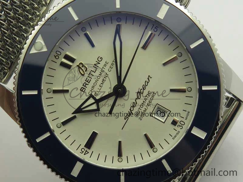 Super Ocean Heritage Blue Ceramic Bezel SS White Dial On SS Bracelet A2824