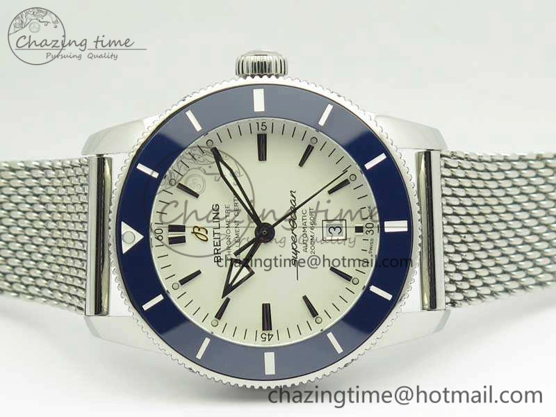 Super Ocean Heritage Blue Ceramic Bezel SS White Dial On SS Bracelet A2824