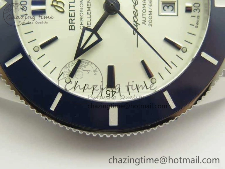 Super Ocean Heritage Blue Ceramic Bezel SS White Dial On SS Bracelet A2824