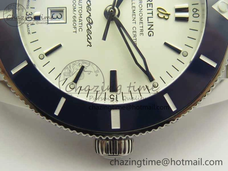Super Ocean Heritage Blue Ceramic Bezel SS White Dial On SS Bracelet A2824