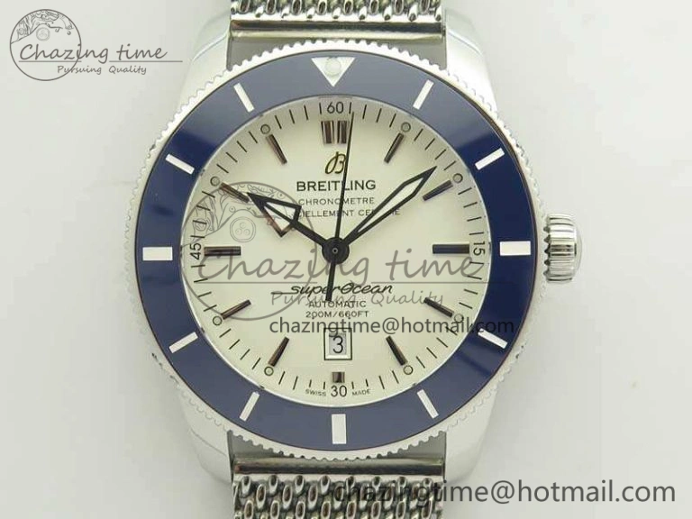 Super Ocean Heritage Blue Ceramic Bezel SS White Dial On SS Bracelet A2824