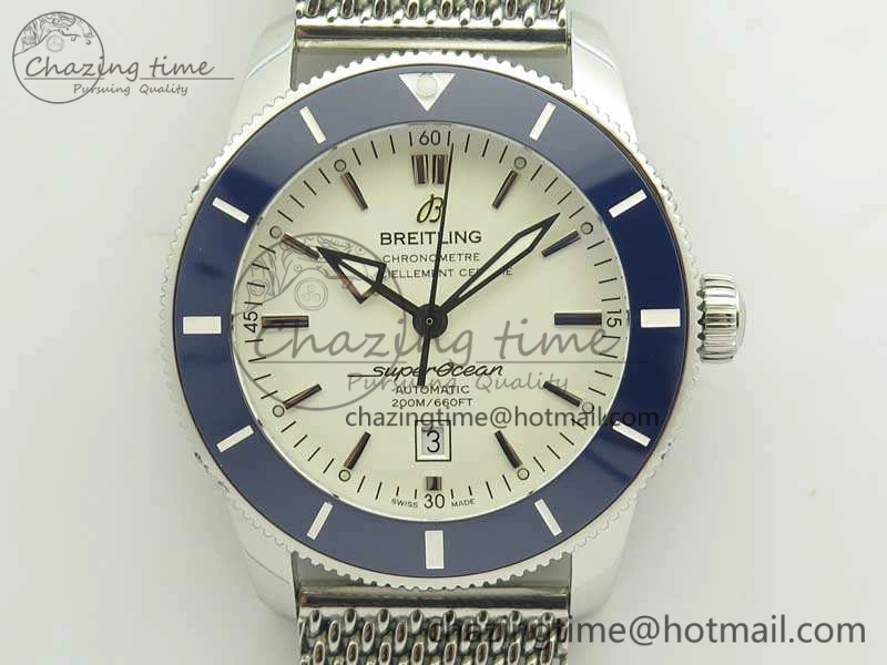 Super Ocean Heritage Blue Ceramic Bezel SS White Dial On SS Bracelet A2824