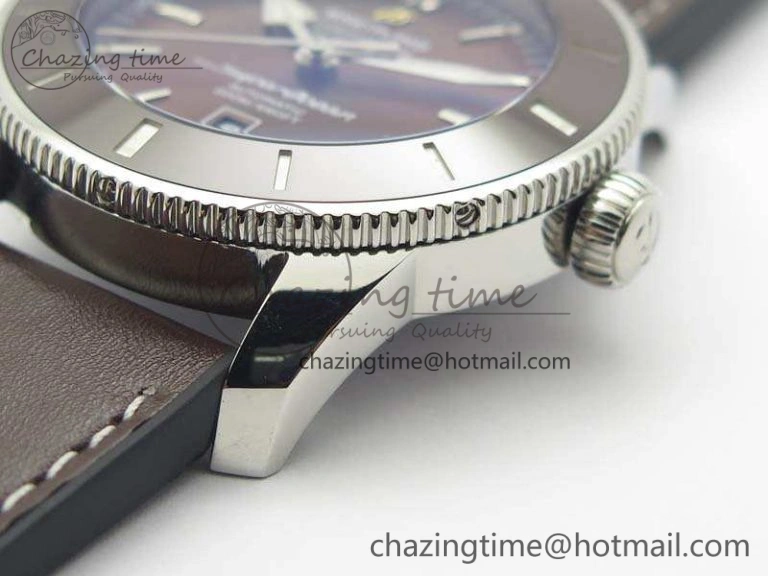 Super Ocean Heritage Brown Ceramic Bezel SS Brown Dial On Brown Gummy Strap A2824
