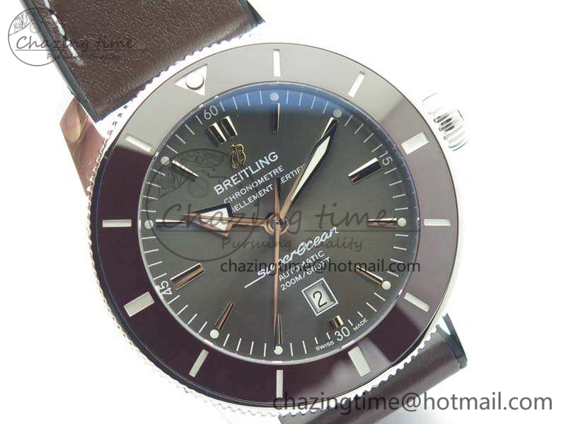 Super Ocean Heritage Brown Ceramic Bezel SS Gray Dial On Brown Gummy Strap A2824