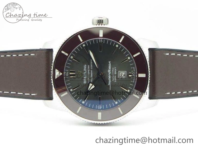 Super Ocean Heritage Brown Ceramic Bezel SS Gray Dial On Brown Gummy Strap A2824