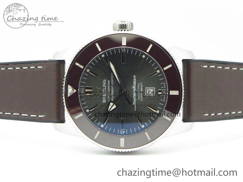 Super Ocean Heritage Brown Ceramic Bezel SS Gray Dial On Brown Gummy Strap A2824