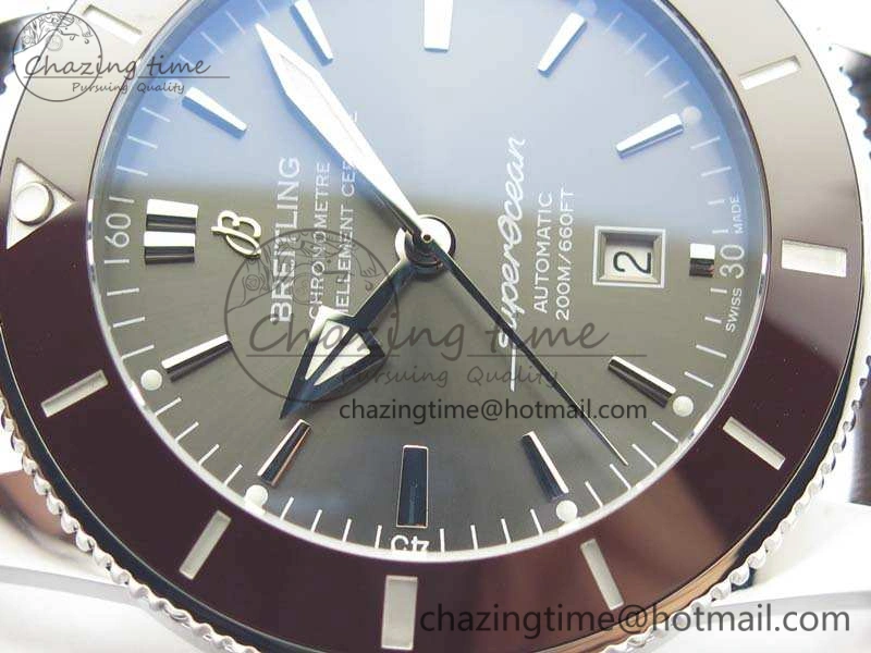 Super Ocean Heritage Brown Ceramic Bezel SS Gray Dial On Brown Gummy Strap A2824