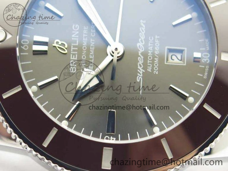 Super Ocean Heritage Brown Ceramic Bezel SS Gray Dial On Brown Gummy Strap A2824