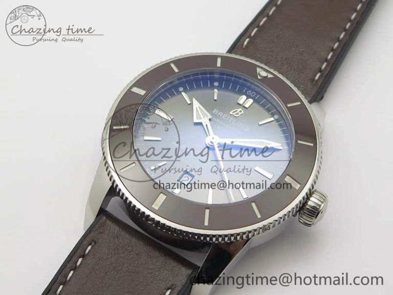 Super Ocean Heritage Brown Ceramic Bezel SS Gray Dial On Brown Gummy Strap A2824