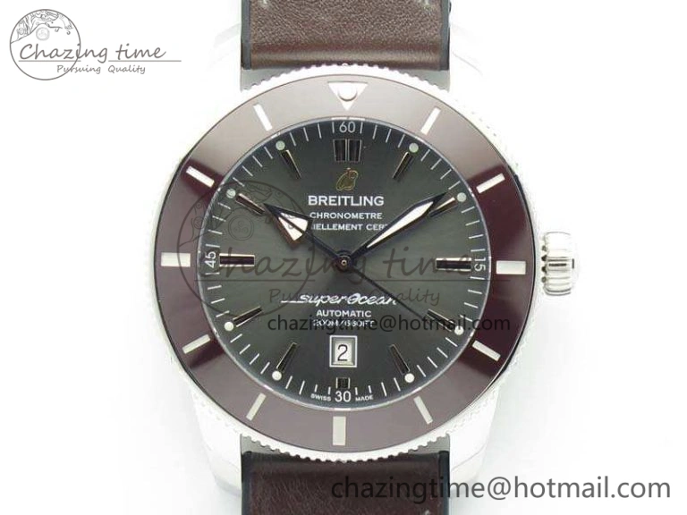 Super Ocean Heritage Brown Ceramic Bezel SS Gray Dial On Brown Gummy Strap A2824