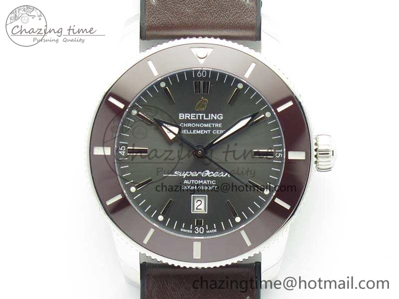 Super Ocean Heritage Brown Ceramic Bezel SS Gray Dial On Brown Gummy Strap A2824