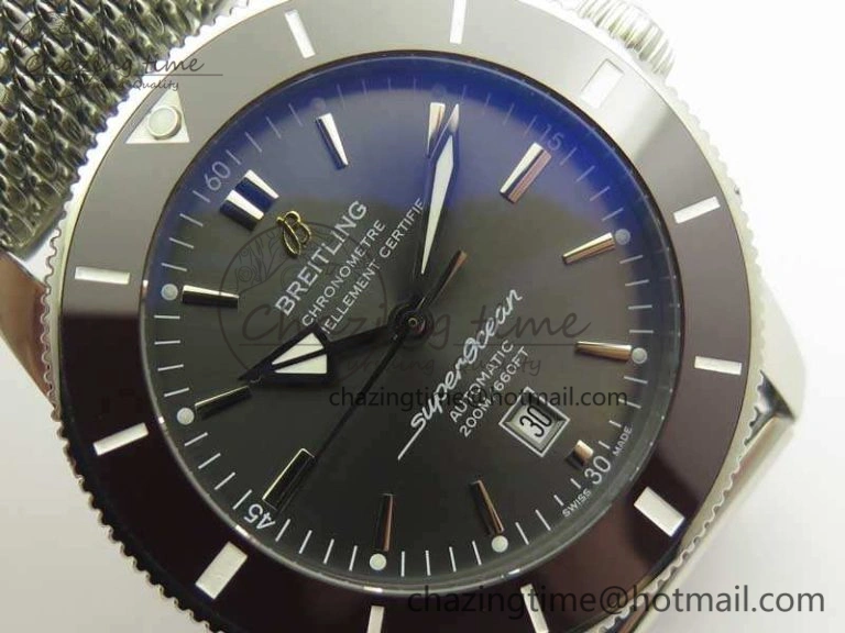 Super Ocean Heritage Brown Ceramic Bezel SS Gray Dial On SS Bracelet A2824