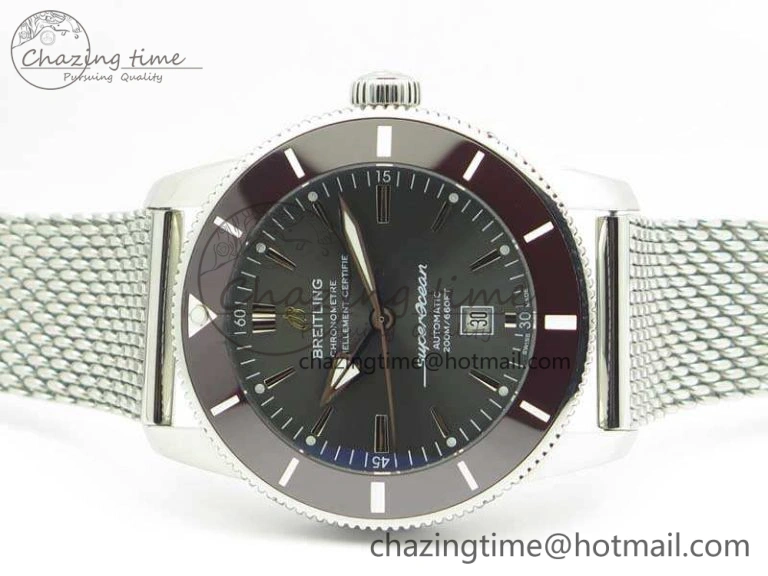 Super Ocean Heritage Brown Ceramic Bezel SS Gray Dial On SS Bracelet A2824