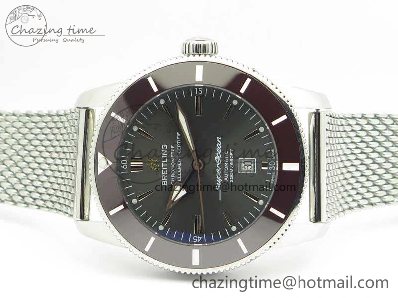 Super Ocean Heritage Brown Ceramic Bezel SS Gray Dial On SS Bracelet A2824