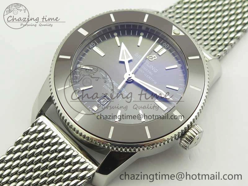 Super Ocean Heritage Brown Ceramic Bezel SS Gray Dial On SS Bracelet A2824