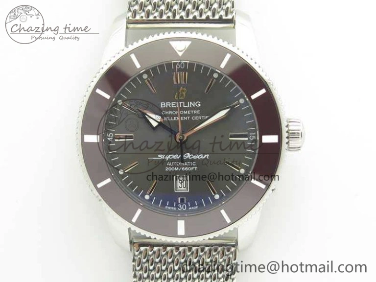 Super Ocean Heritage Brown Ceramic Bezel SS Gray Dial On SS Bracelet A2824