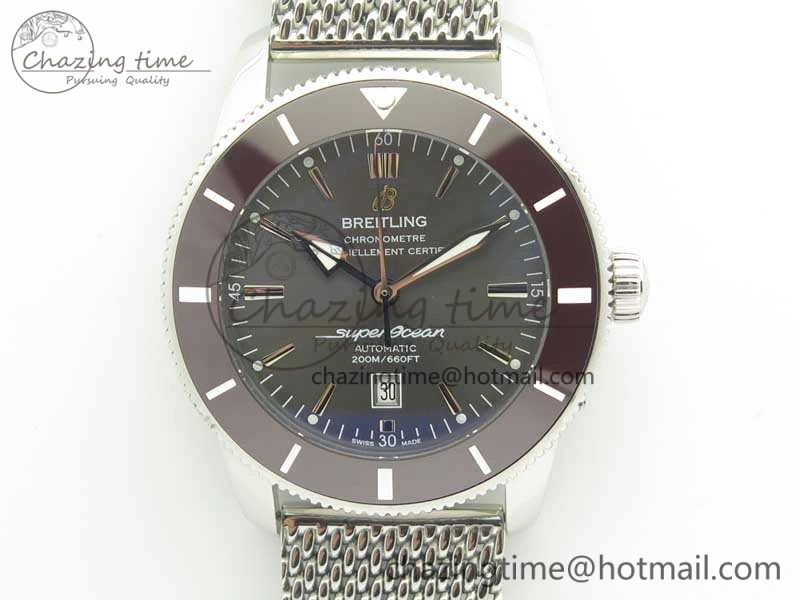 Super Ocean Heritage Brown Ceramic Bezel SS Gray Dial On SS Bracelet A2824
