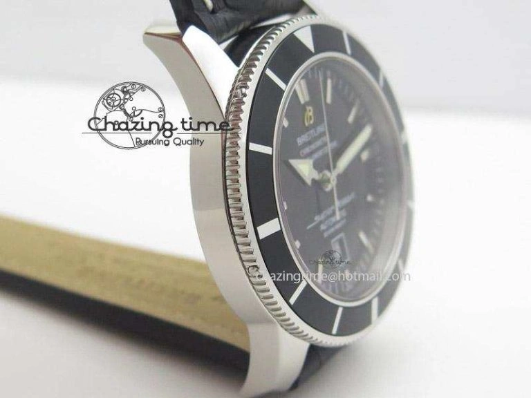 Super Ocean Heritage SS Black Dial On Black Leather Strap A2824