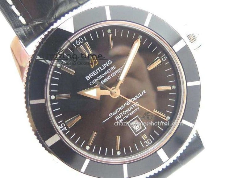 Super Ocean Heritage SS Black Dial On Black Leather Strap A2824