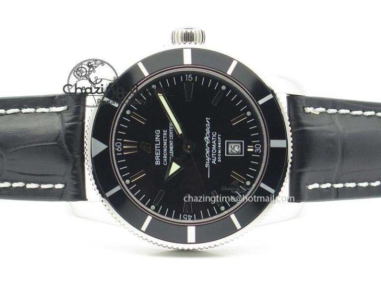 Super Ocean Heritage SS Black Dial On Black Leather Strap A2824